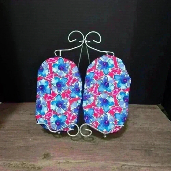 Handmade  Microwave Mitts - Regular Size - Pink and Blue Flowers - Pair - Picture 1 of 4